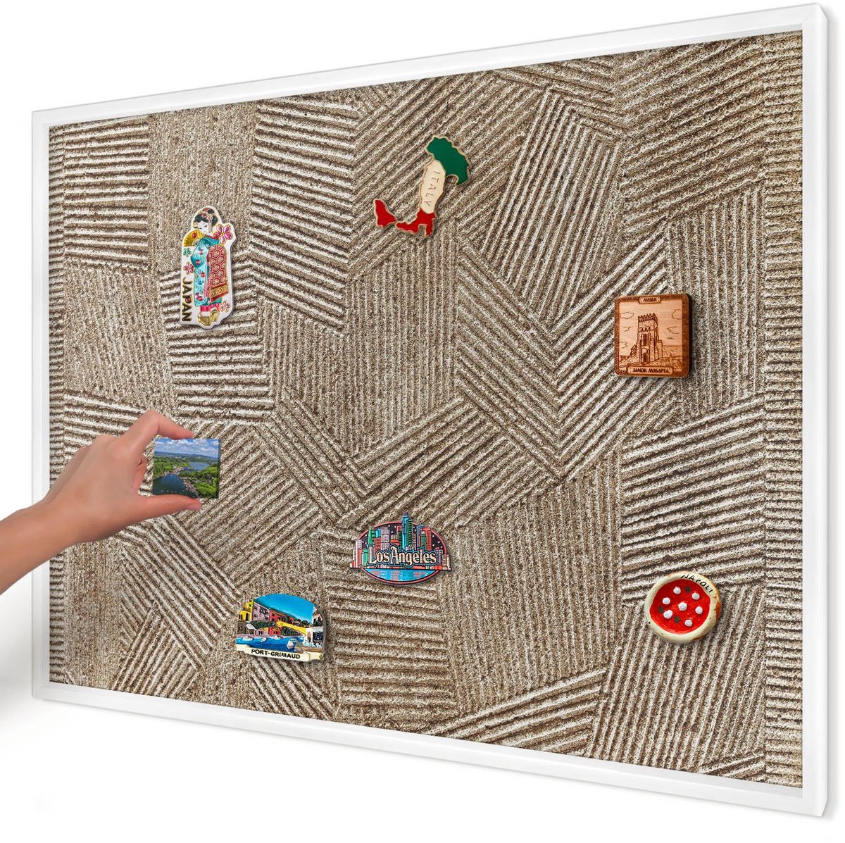 Artprintcave Beige Magneetbord mit Witte Lijst - 100x70 cm - Geometrisch Patroon Magneetbord Voor Foto's - Geometrische Magnetisch Bord - Achtergronden En Patronen