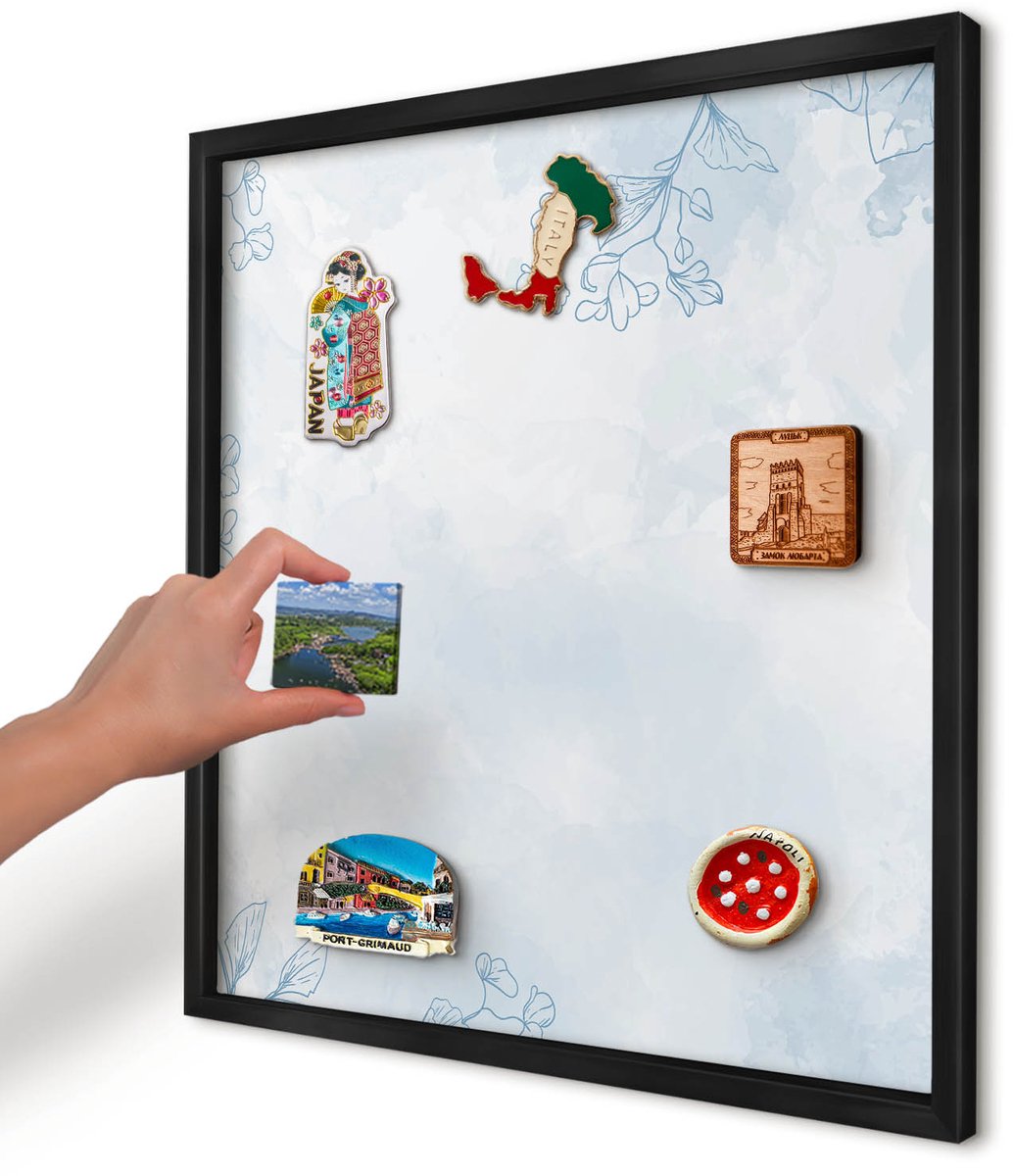 Artprintcave Wit Magneetbord mit Zwart Frame - 50x50 cm - Bloemrijke Elegantie Magneetbord Voor Foto's - Minimalist Bord Voor Magneten - Bloemen En Planten