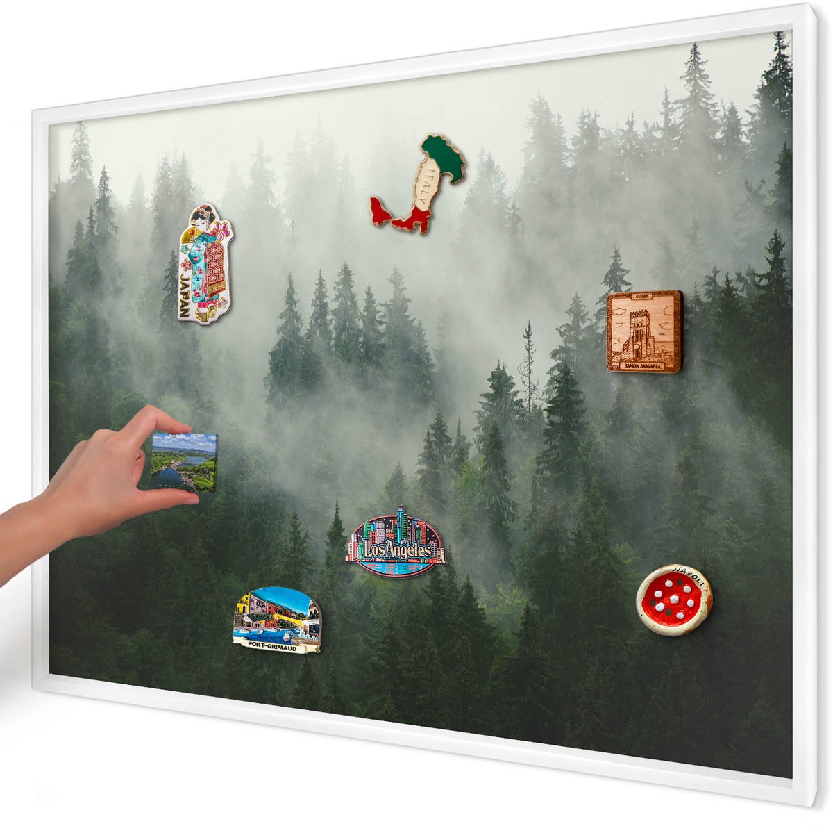 Artprintcave Groente Magneetbord mit Witte Lijst - 100x70 cm - Bosmagie Magnetisch Bord Voor Magneten - Fotografisch Magnetisch Bord - Natuur