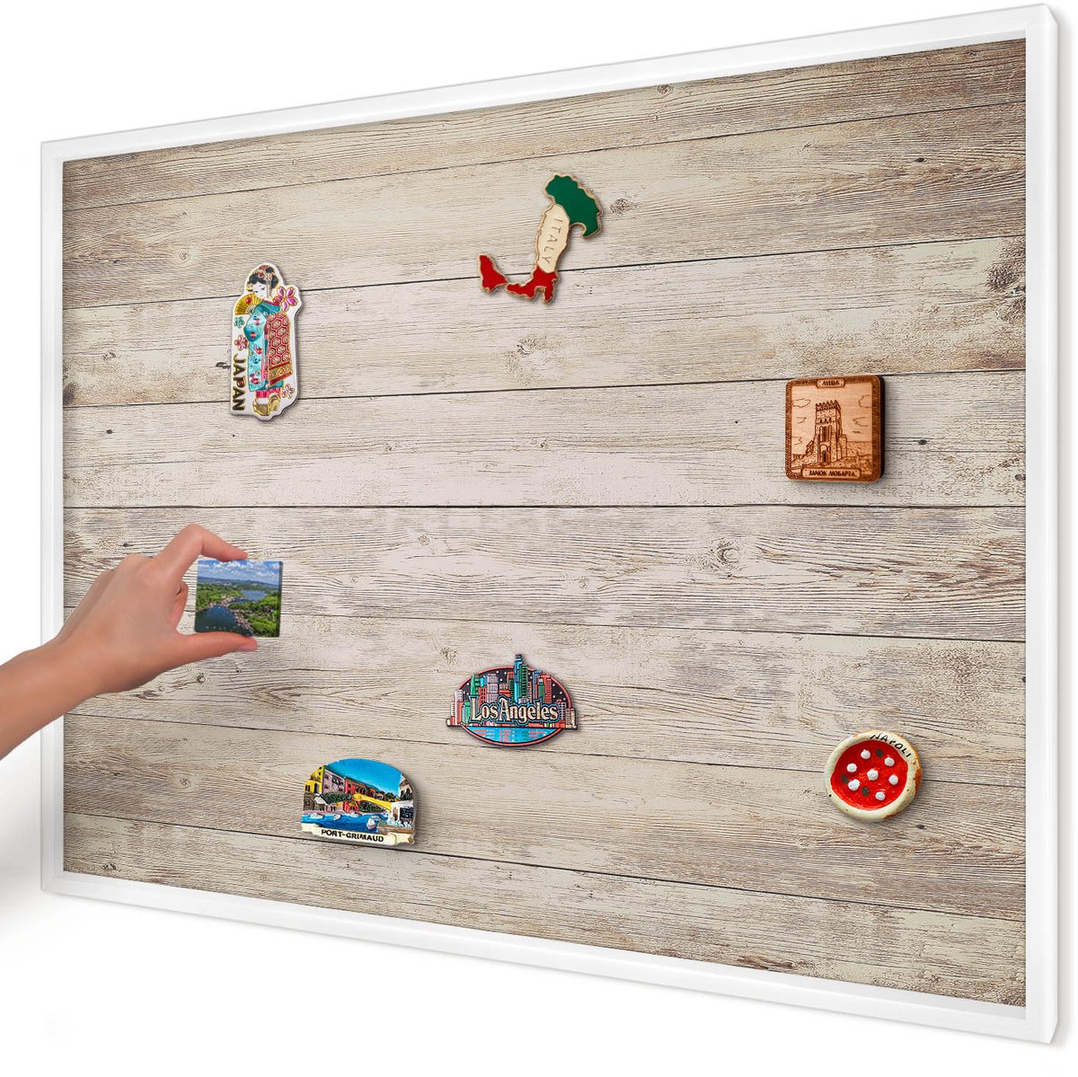 Artprintcave Beige Magneetbord mit Witte Lijst - 100x70 cm - Houtstructuur Memobord Keuken - Rustiek Bord Voor Magneten - Texturen