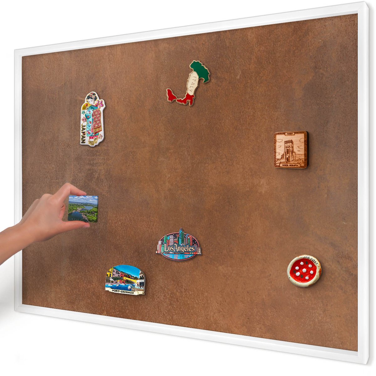 Artprintcave Bruin Magneetbord mit Witte Lijst - 100x70 cm - Bruine Textuur Wandbord Magnetisch - Minimalist Memobord Keuken - Texturen