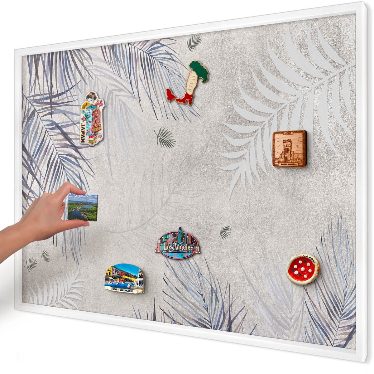 Artprintcave Beige Magneetbord mit Witte Lijst - 100x70 cm - Bladrijke Elegantie Wandbord Magnetisch - Modern Notitiebord - Natuur