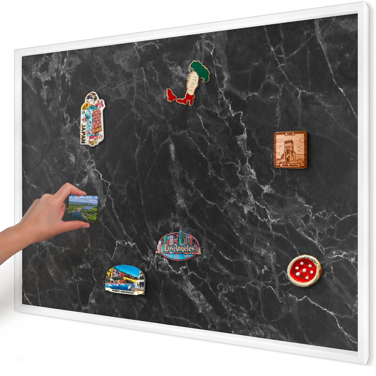 Artprintcave Zwart Magneetbord mit Witte Lijst - 100x70 cm - Zwart Marmer Notitiebord - Minimalist Magneet Bord mit Frame - Texturen