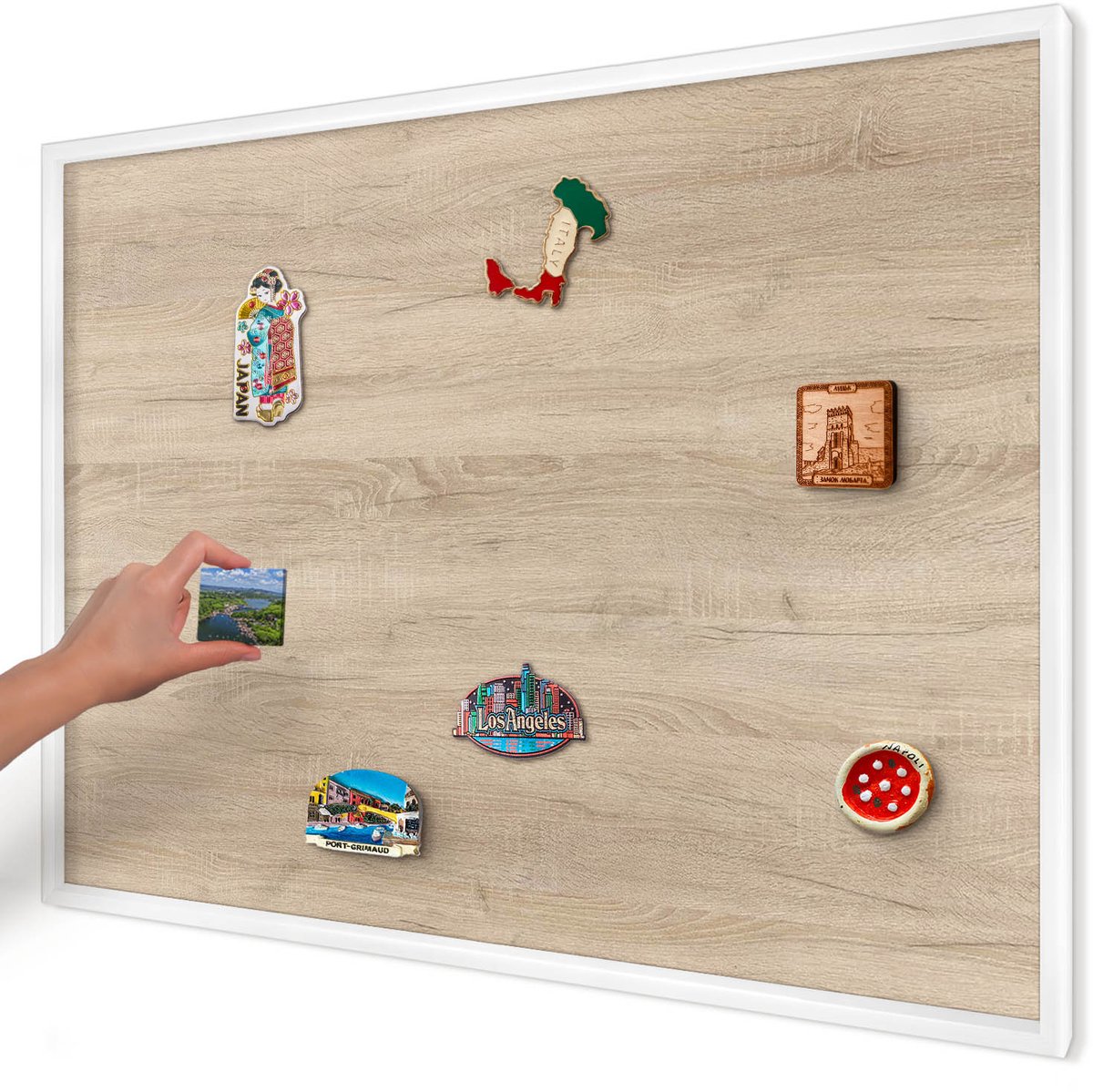 Artprintcave Beige Magneetbord mit Witte Lijst - 100x70 cm - Houten Achtergrond Magneet Bord mit Frame - Minimalist Magnetisch Bord - Achtergronden En Patronen