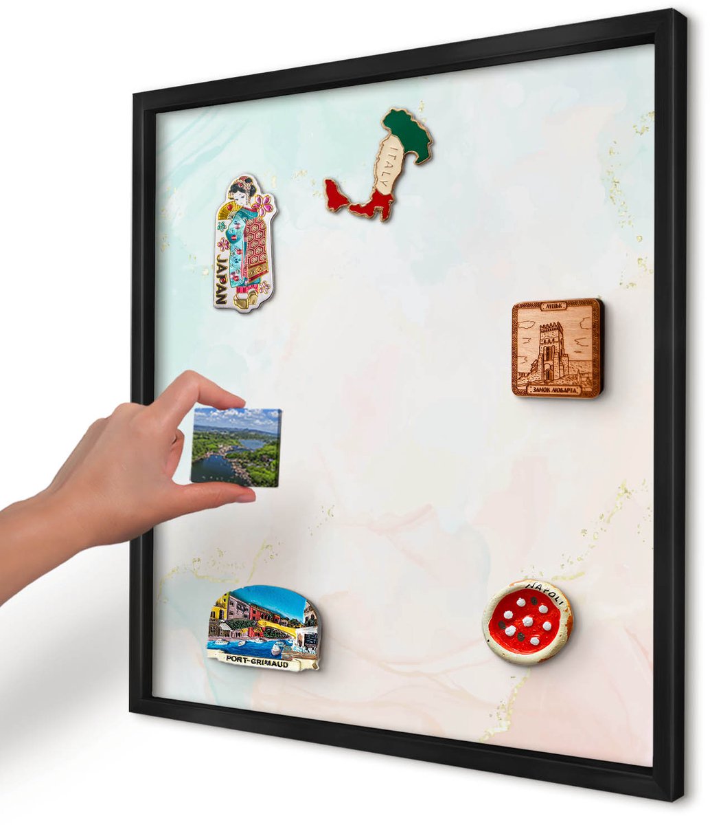 Artprintcave Romig Magneetbord mit Zwart Frame - 50x50 cm - Pastel Elegantie Magneetbord Voor Keuken - Waterverf Memobord Keuken - Abstractie