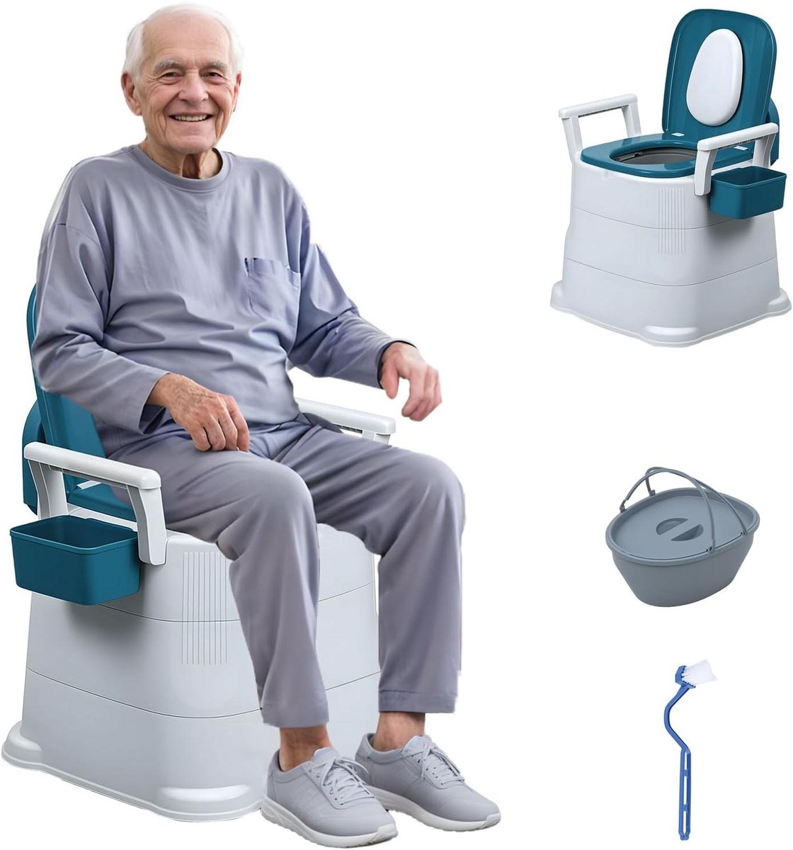 Draagbaar Toilet - Commode Stoel - Veilig Zitten - Antislip Armleuningen - 150 kg Draagvermogen - Blauw