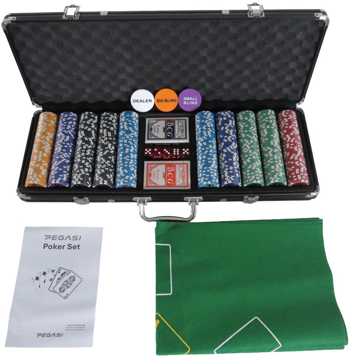Pegasi pokerset 500 chips koffer Ultimate Value - Texas Hold'em Poker Set - Pokerkoffer - Koffer voor Pokeren