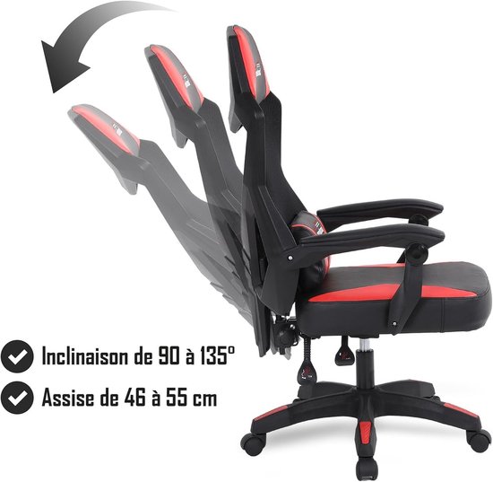 SnelShoppen - Gaming Chair 02-RED, Ergonomische Gaming Stoel met Ademend Mesh, Verstelbare Rugleuning tot 135°, Lendensteun, Zwart en Rood voor Gaming van snelshoppen — afbeelding 4
