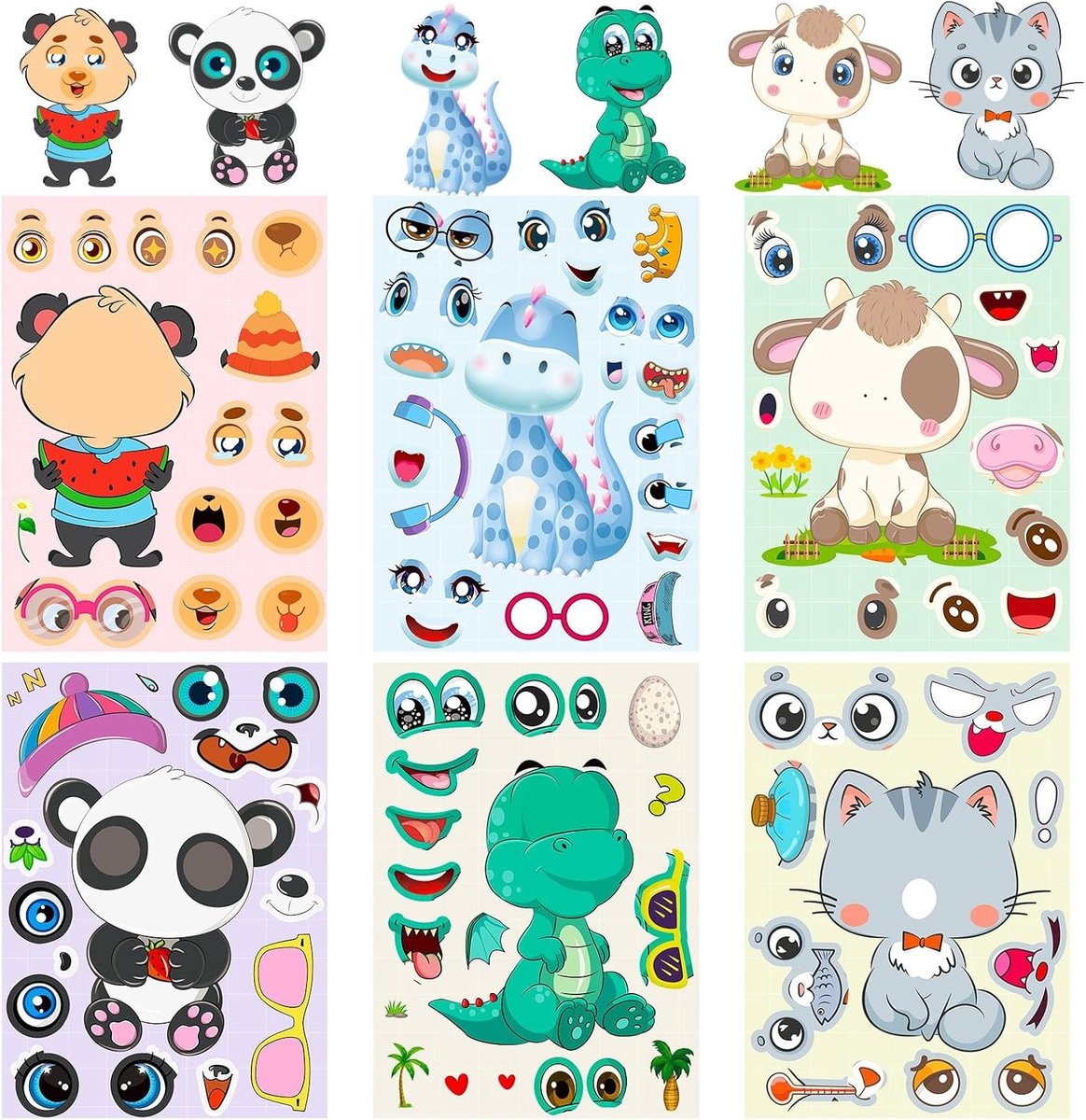 6 Ontwerp Cartoon Dieren Dress Up Puzzels Stickers voor Baby's, Educatieve DIY Activiteiten en Speelgoed voor Ouders en Kinderen