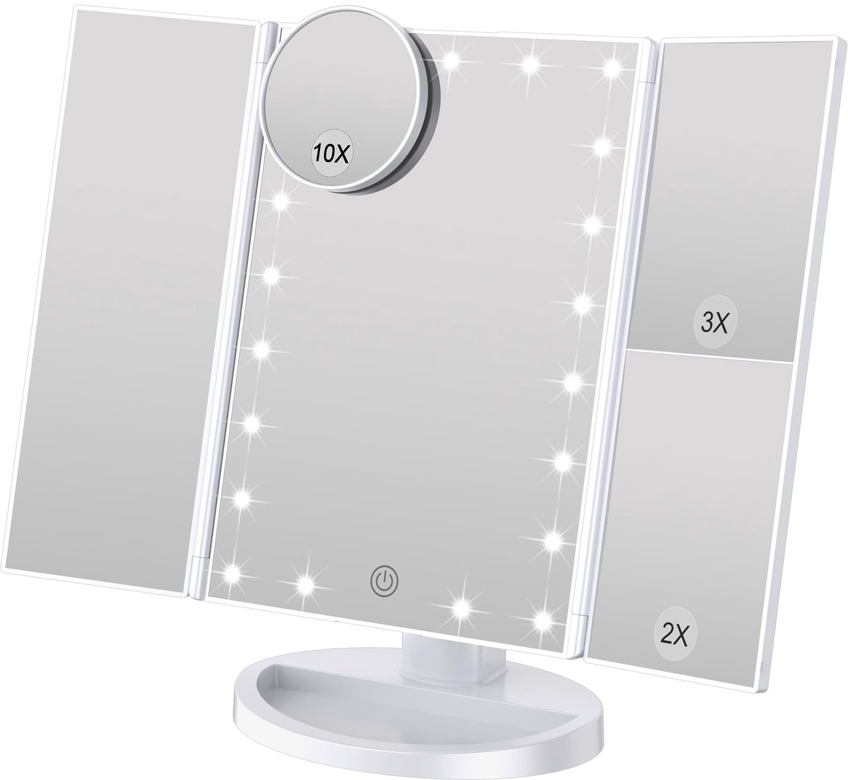 LED Make-up Spiegel - Verlichte Kapspiegel met 21 LED Lampjes - 2x/3x Vergrotende Spiegel - Dubbele Voeding - Draaibare Beauty Spiegel voor Make-up, Scheren en Huidverzorging - Wit