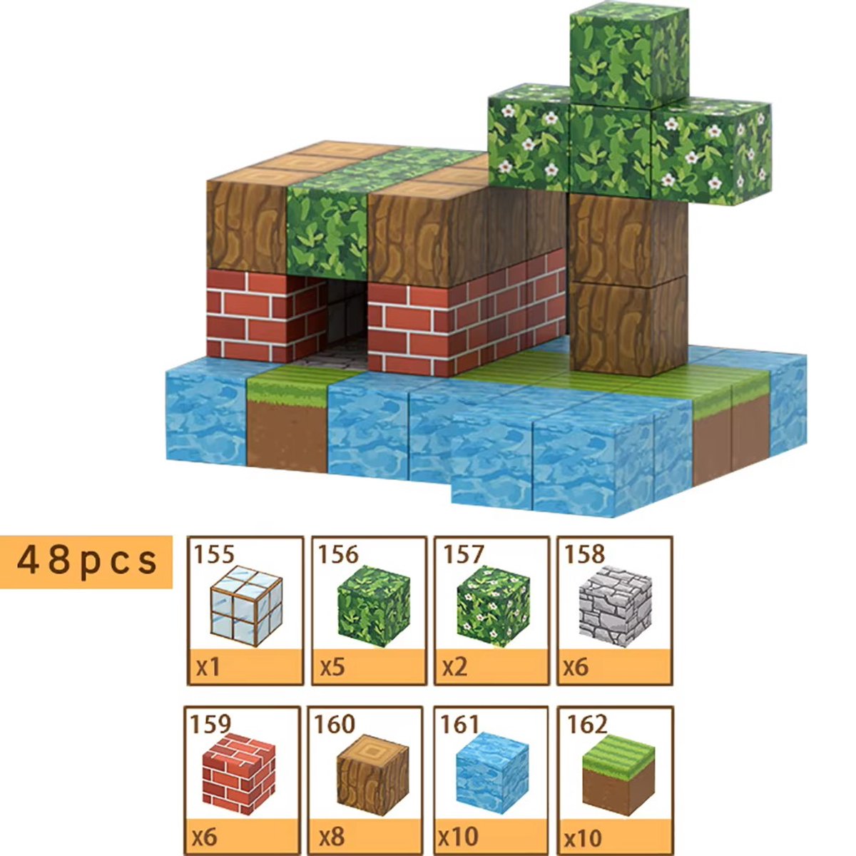 Magneet blokjes - XJB064 - Thema Bos - 48 onderdelen - Minecraft - STEM educatief speelgoed - Bouwset