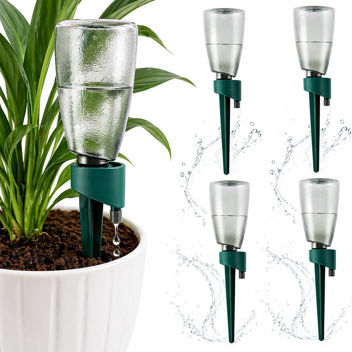4 Stuks Plantenwaterdruppelaar - Zelfbewatering voor planten - Verstelbaar - Plantenwatersysteem - Druppelaar - voor bloempotten, balkon, kantoor en vakantie - 500ml
