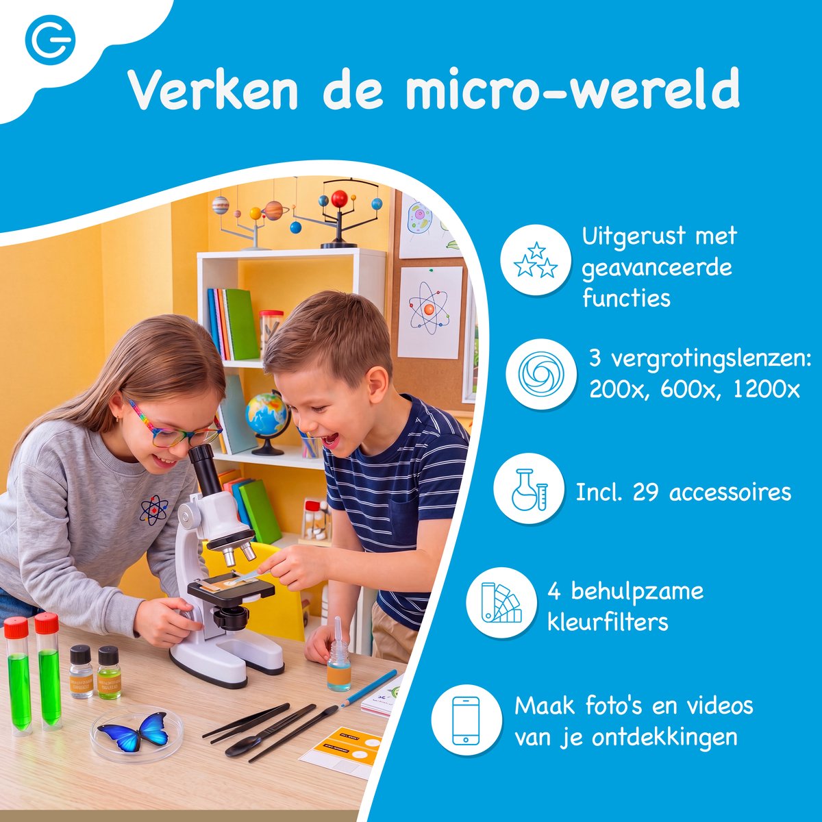 Silvergear® Microscoop voor Kinderen - Kindermicroscoop Set - Beginnersmicroscoop met 200x, 600x, 1200x Vergroting - Educatief STEM Speelgoed - LED Verlichting - Smartphonehouder, Preparaten en Onderzoeksaccessoires - Cadeau voor 6, 7, 8, 9, 10+ Jaar — afbeelding 2