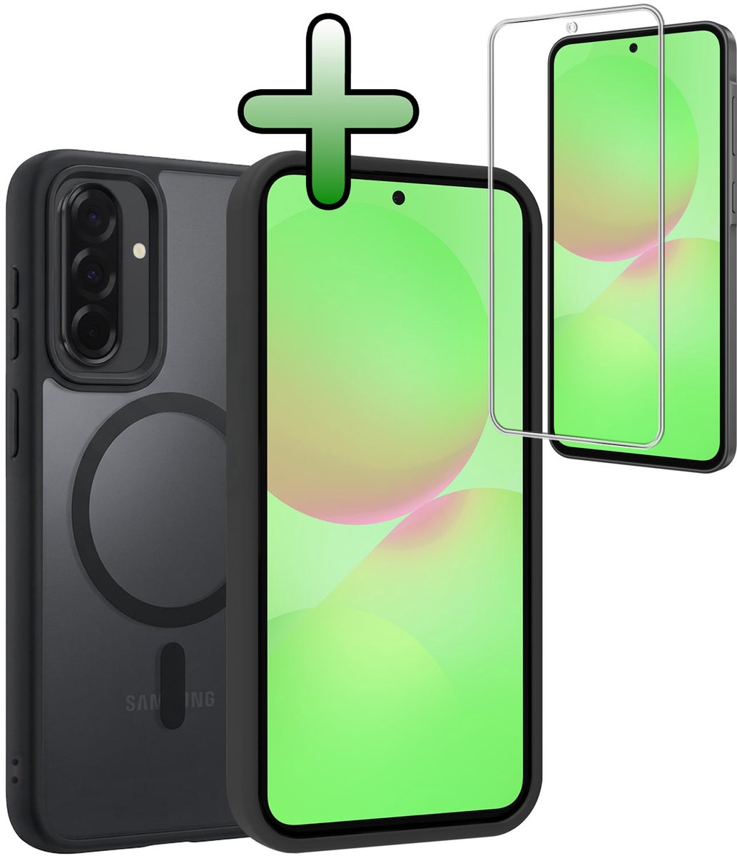 Hoesje Met Screenprotector - Geschikt voor Samsung Galaxy A36 - Magsafe Compatible - Sterk & Shockproof - Back Cover - Shock Proof Case - Telefoon Hoes - Zwart