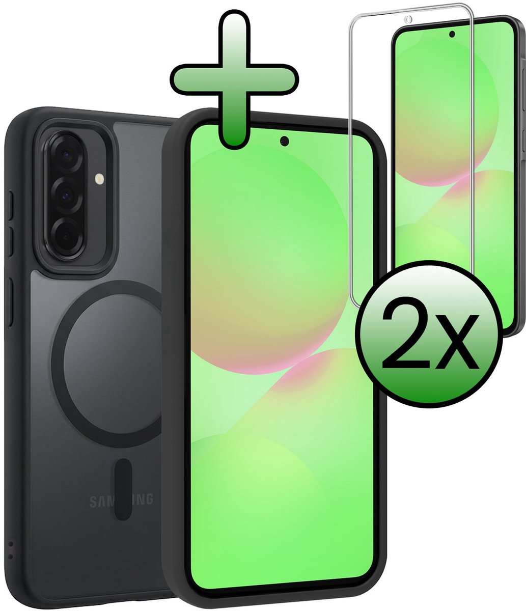 Hoesje Met 2x Screenprotector - Geschikt voor Samsung Galaxy A36 - Magsafe Compatible - Sterk & Shockproof - Back Cover - Shock Proof Case - Telefoon Hoes - Zwart
