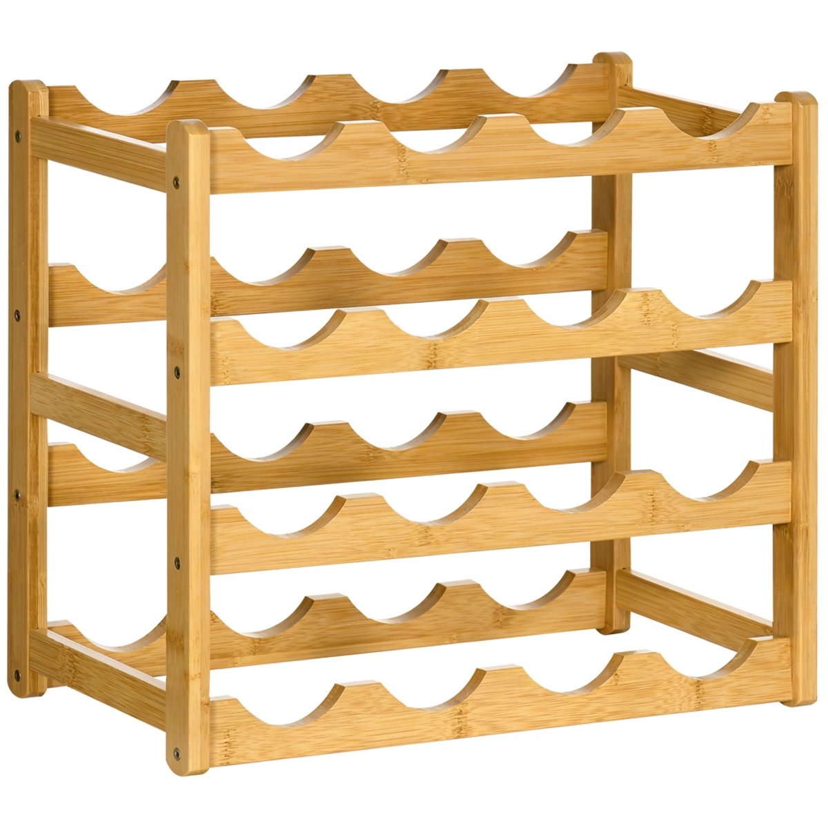 Bamboe Wijnrek - Flessenhouder - Wijnopslag - Flessenrek - 4 Lagen - Waterbestendig - Keuken En Woonkamer - 43x23,5x38 cm - 16 Flessen - Natuurlijk Hout