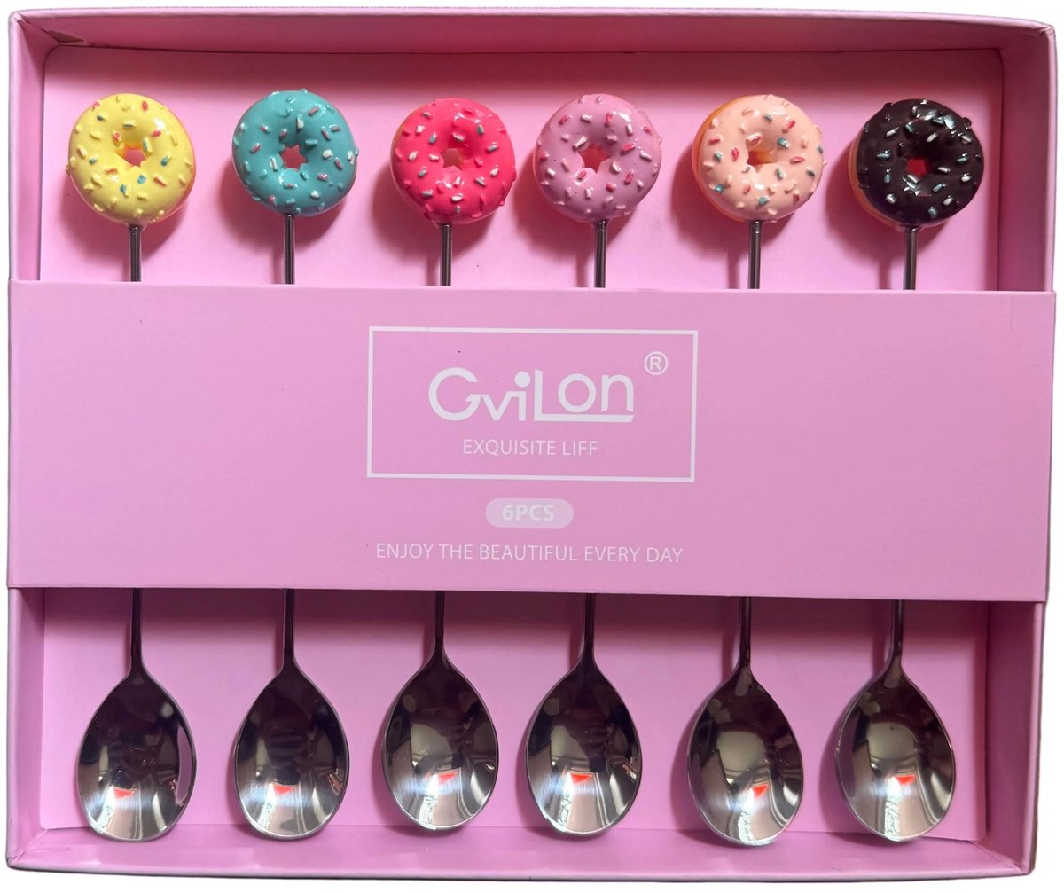 Cronim Theelepels set-van-6 Donut Spikkel RVS