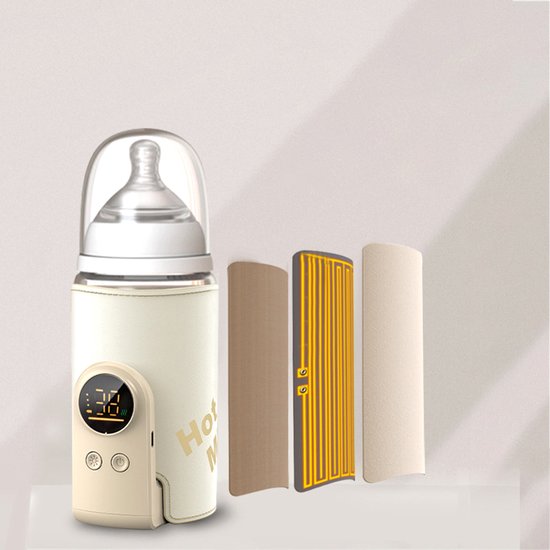 Flessenwarmer - Draagbare flessenwarmer - Ingebouwde 8000 mAh batterij - 6 temperatuurinstellingen - Snel opwarmen - Temperatuurregeling voor de fles - Flessenbeschermer - Handig voor borstvoeding onderweg - Type-C oplaadkabel - Gebroken wit — afbeelding 4