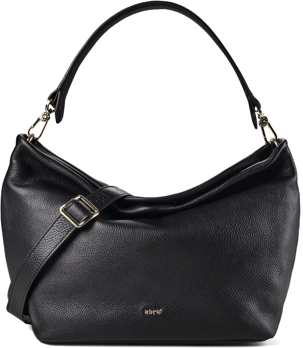 abro schoudertas Leather Agave Ebony Big Shoulder Bag Black / Gold zwart