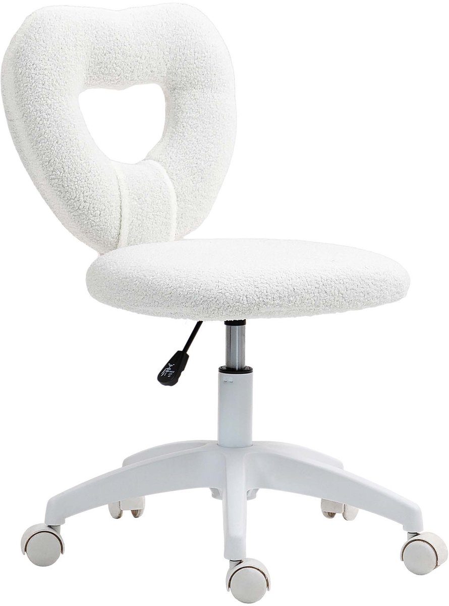Bureau stoel schrijfstoel make-up stoel relaxstoel 45x56x78-88cm wit hartvormige rugleuning zacht huidvriendelijk pluche materiaal hoogwaardige schuimvulling hoogteverstelbaar met 360 graden zwenkwielen geschikt voor kantoor studeerkamer slaapkamer