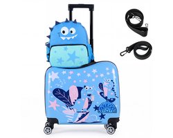 KOMFOTTEU 2-delige Kinderset - 18 Inch Kinder Cabinekoffer met Wielen en Telescoopgreep + 12 Inch Rugzak - met Dinosaurusprint