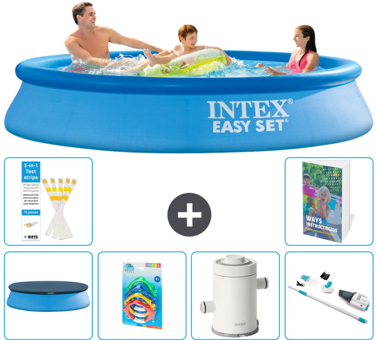 Intex Rond Opblaasbaar Easy Set Zwembad - 305 x 61 cm - Blauw - Inclusief Afdekzeil - Speelgoed - Zwembadfilterpomp - Stofzuiger - 7-delig