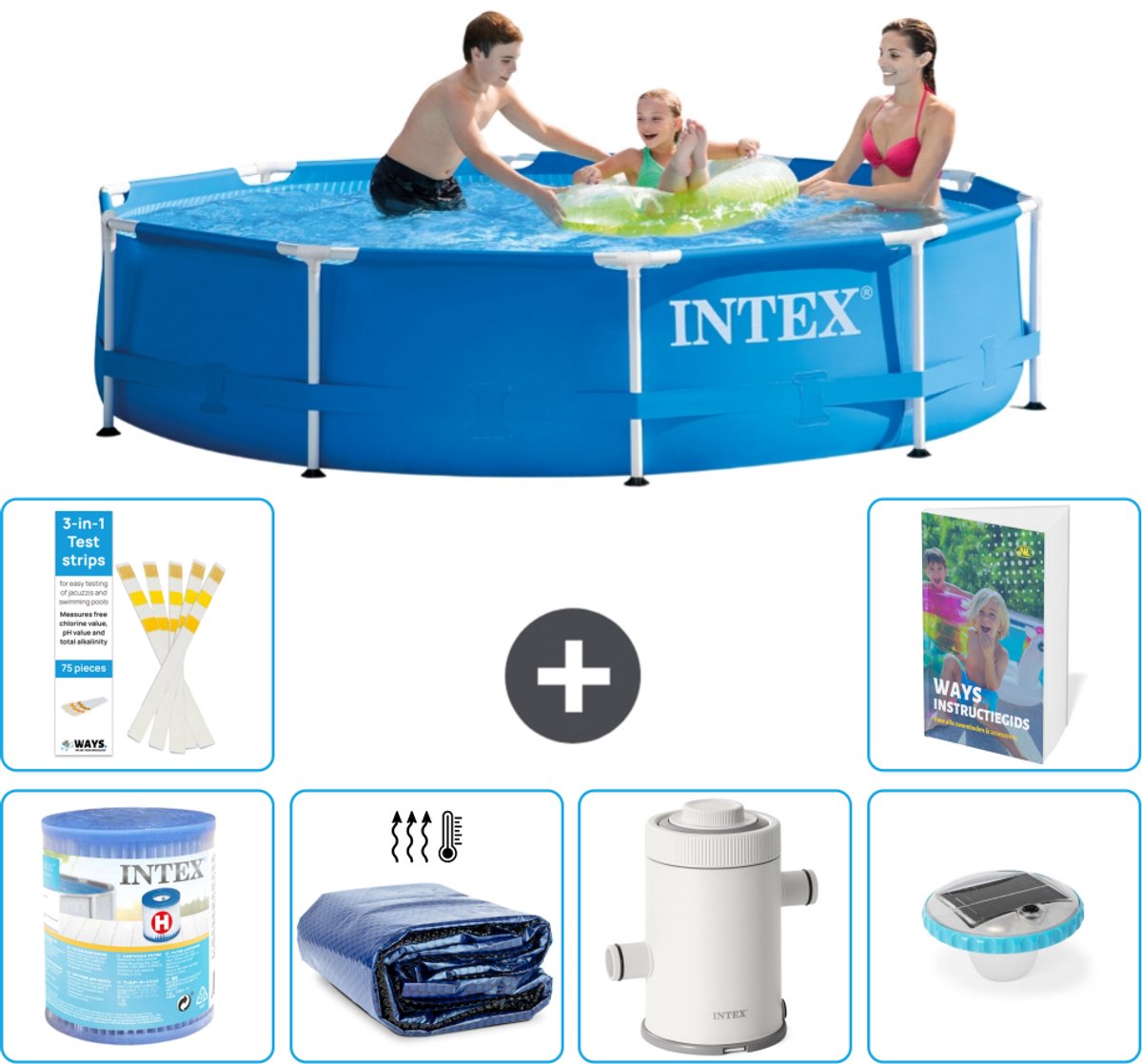 Intex Rond Frame Zwembad - 305 x 76 cm - Blauw - Inclusief Filter - Solarzeil - Zwembadfilterpomp - Verlichting - 7-delig