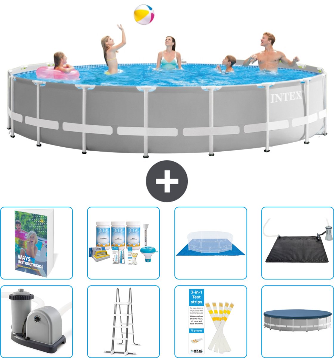 Intex Rond Prism Frame Zwembad - 548 x 122 cm - Grijs - Inclusief Pomp - Ladder - Grondzeil - Afdekzeil - Onderhoudspakket - Solar Mat - 9-delig