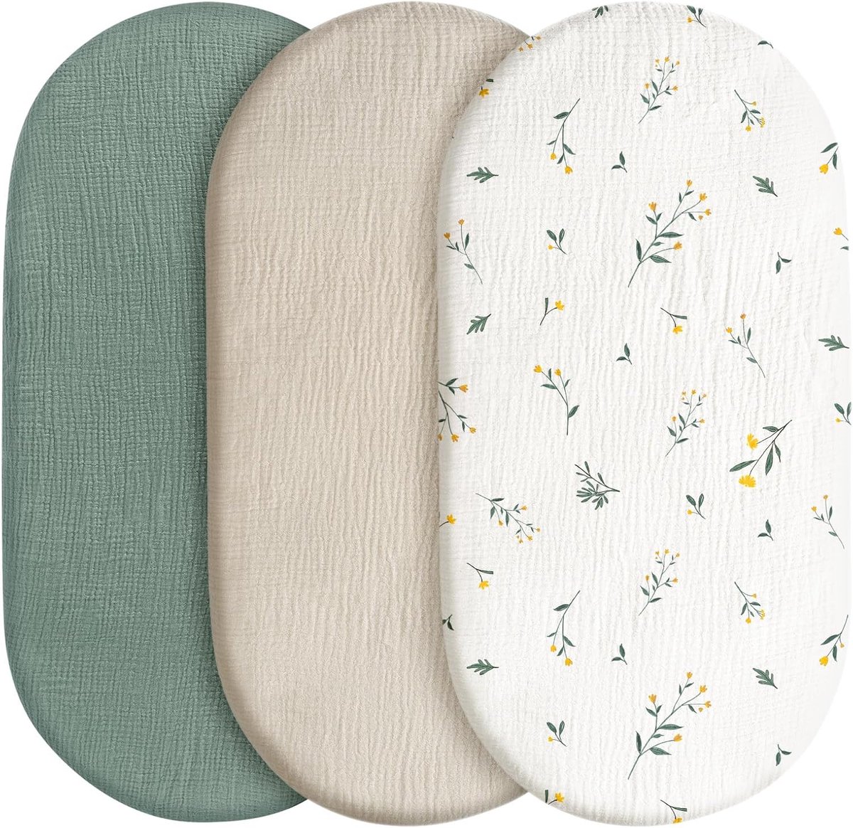 Hydrofiele Baby Hoeslaken Wieg - Universele Wieglaken Set - 3 Stuks - Mousseline Katoen - Hoeslaken Baby voor Kinderwagen en Bijzetbed - 80x40 cm - Elastisch - Mousseline Wieglaken - Babynestlaken