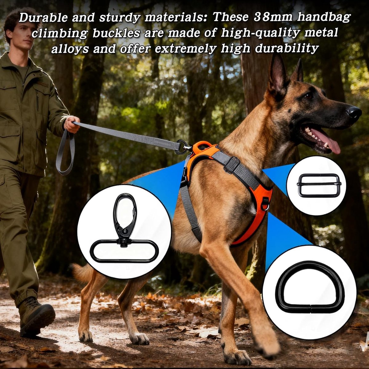 Rotating carabiner set 38 mm – 24-delige set met metalen haken, schuifgespen en D-ringen, goudkleurig – ideaal voor tasriemen, rugzakken en doe-het-zelf naaiprojecten – duurzaam en roestvrij ontwerp voor veelzijdig gebruik
