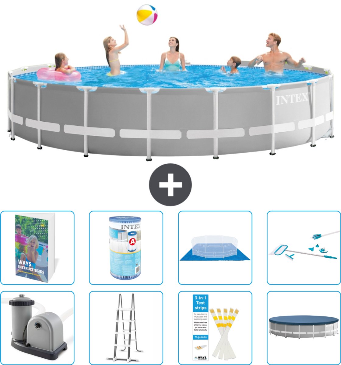 Intex Rond Prism Frame Zwembad - 548 x 122 cm - Grijs - Inclusief Pomp - Ladder - Grondzeil - Afdekzeil - Filter - Schoonmaakset - 9-delig