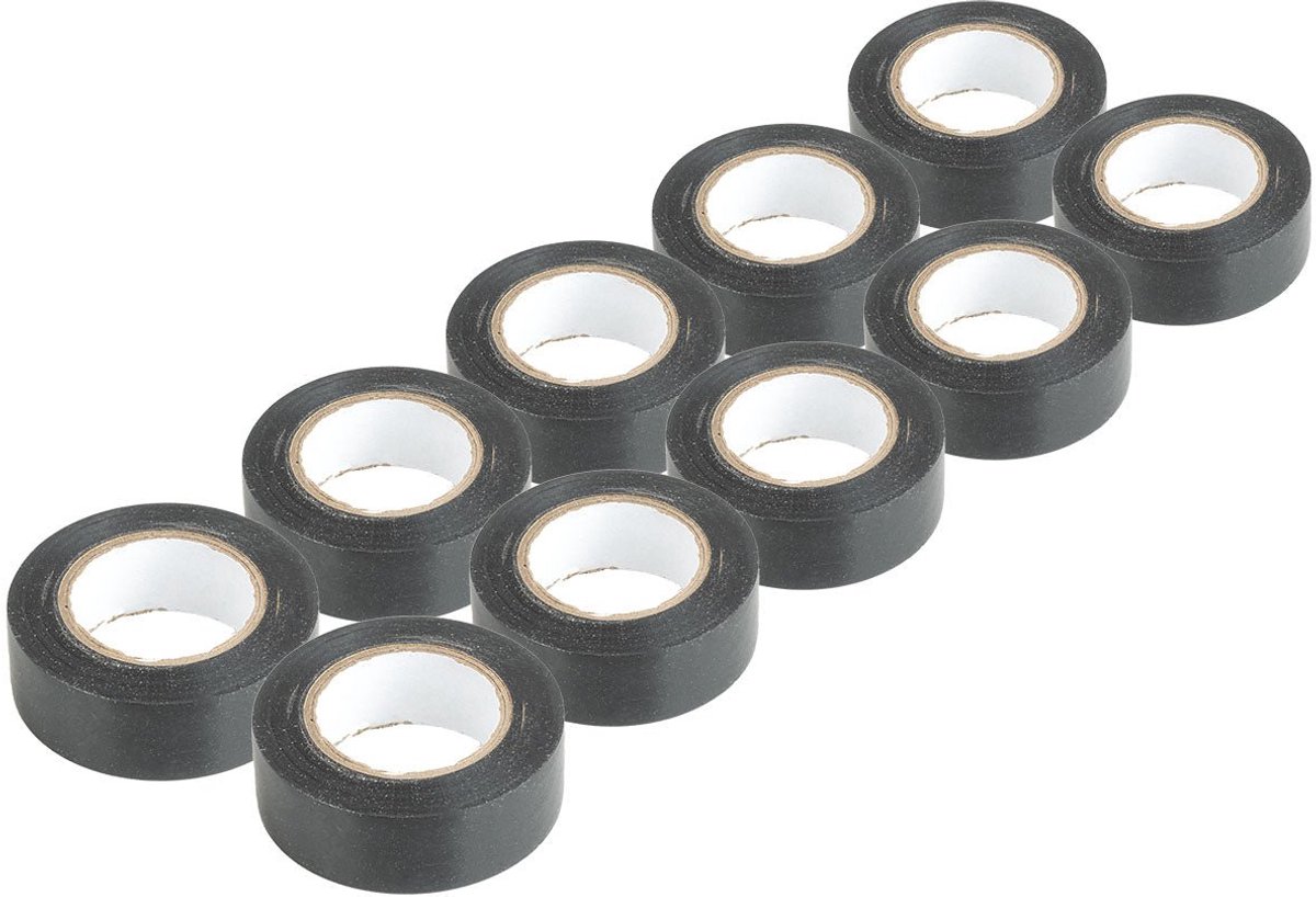 AMiO PVC Isolatietape Set 10 Stuks - Zwart 19mm x 20m x 0.13mm
