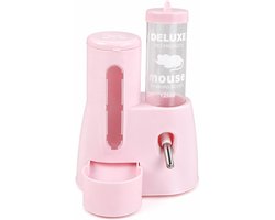 Automatische 2-in-1 voer- en drinkbak voor kleine dieren, ideaal voor hamsters, cavia's en chinchilla's, 125 ml, roze