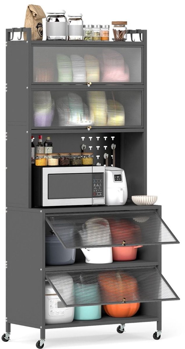 Magnetronkast - Keukenkast - Keukenrek Staand - Ovenkast - 80L x40B x 182H- Organizers - Draagplank - Aanrecht Organiser - Grijs