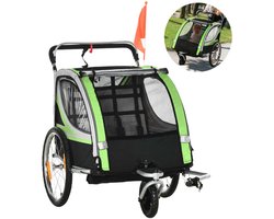 TEKROA® 2-in-1 Kinderfietskar & Wandelwagen - Voor Kinderen - Met Veiligheidsgordel, Vlag & Opbergvakken - 3 Wielen -Groen