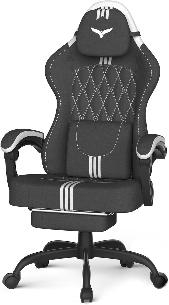 Arvioo Gaming Stoel LW610 - Voetensteun - Massage lendenkussen - Verstelbaar - Zwart-Wit