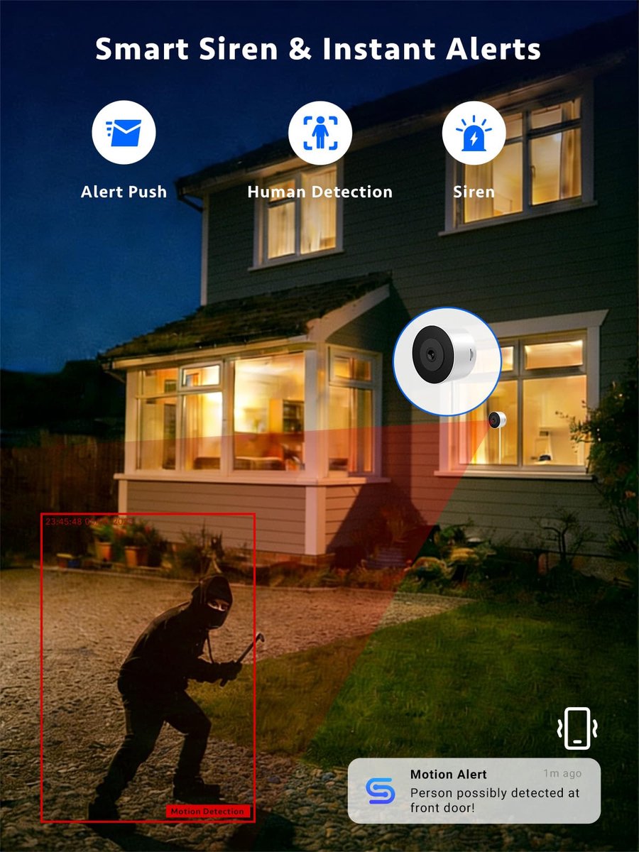 SnelShoppen - 2K Raambeveiligingscamera met No-Drill Montage, 18° Kantelhoek, Dual-Band Wifi 2,4 GHz en 5 GHz, Binnencamera voor Buitenbewaking, Kleur