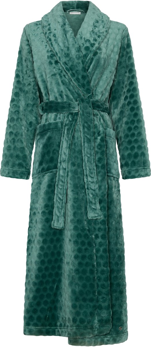 Pastunette - Badjas - Nordic Leaf - Flannel Fleece - Groen - Lang - Maat XL