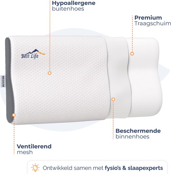 Best Life Hoofdkussen Nekklachten - Ergonomisch Traagschuim Kussen - Slaapkussen Zijslaper - Pillow