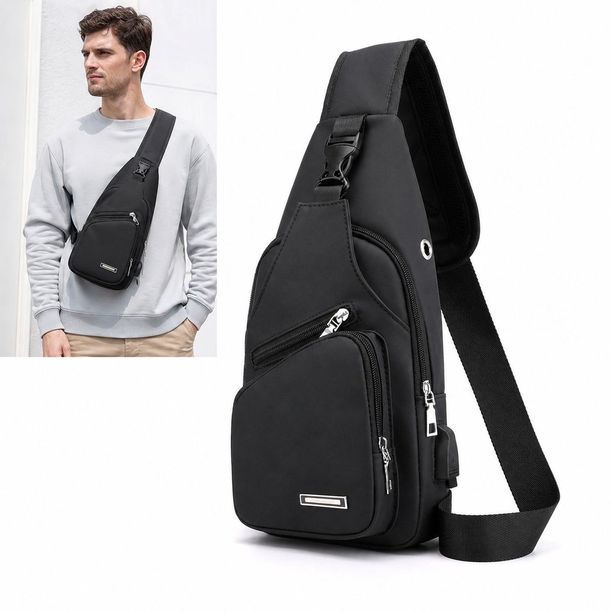 VHV-Schoudertas - Zwarte Crossbody Tas en Borsttas met Grote Capaciteit voor School, Outdoor en Dagelijks Gebruik - Zwart