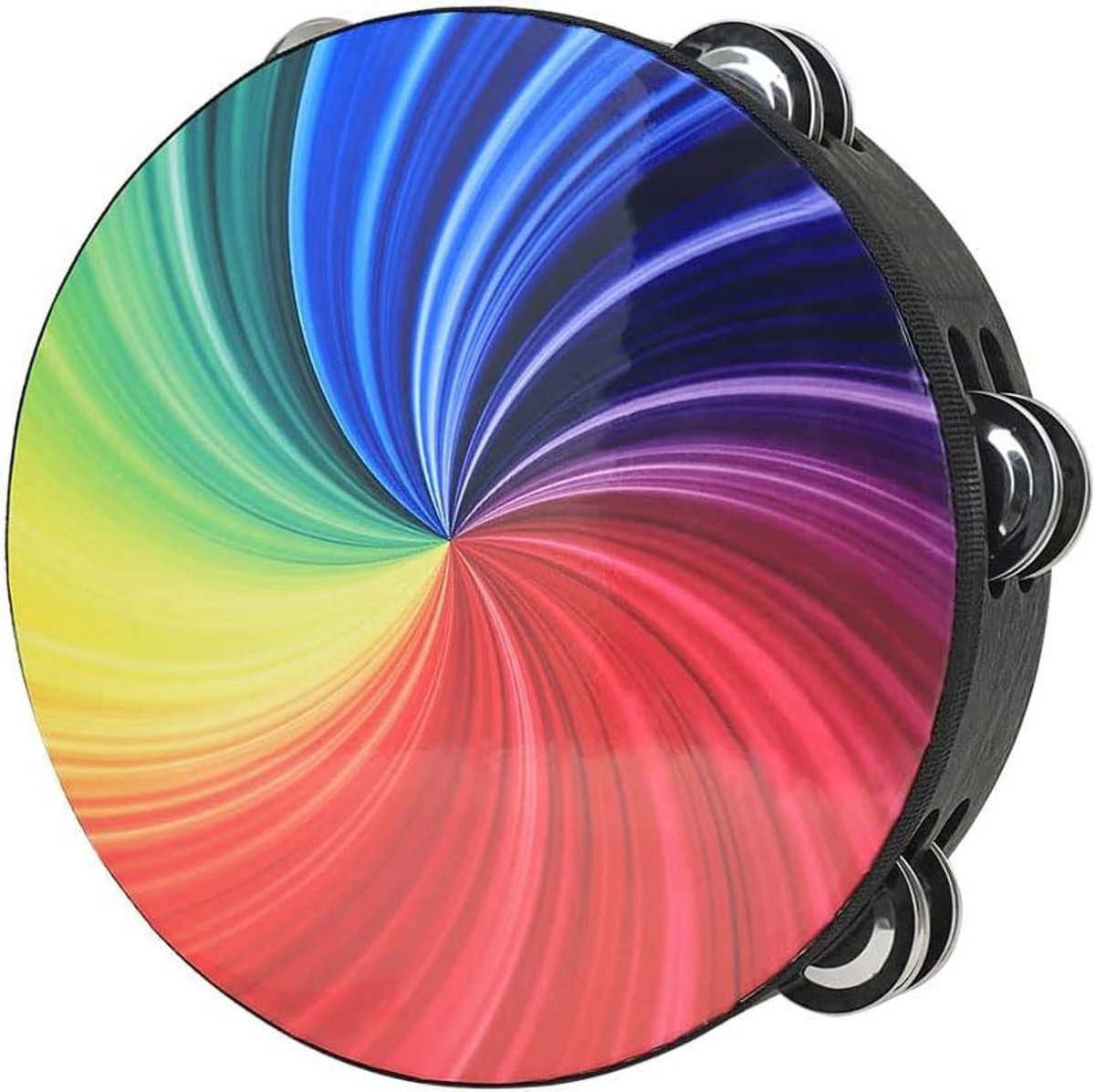 Tamboerijn Houten Handbel - Percussie Instrument - Muziek Educatie - Dubbele Rij Jingles - 8 Inch - Regenboog