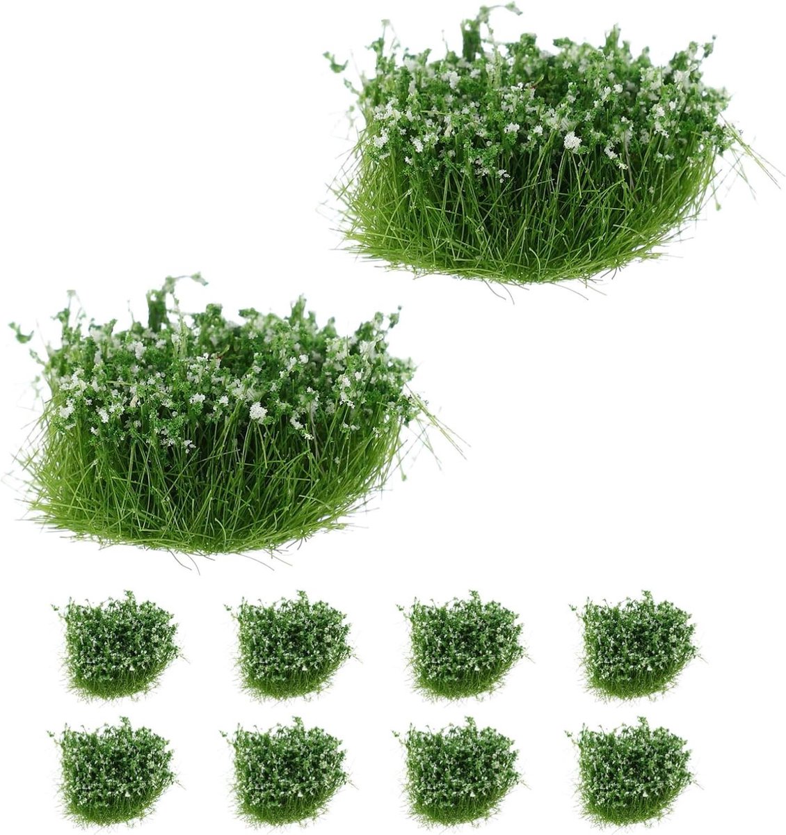 Mini Gras Clusters - Kunstgras Planten - Modelbouw Tuin - Levensechte Uitstraling - 3.5 cm - Wit
