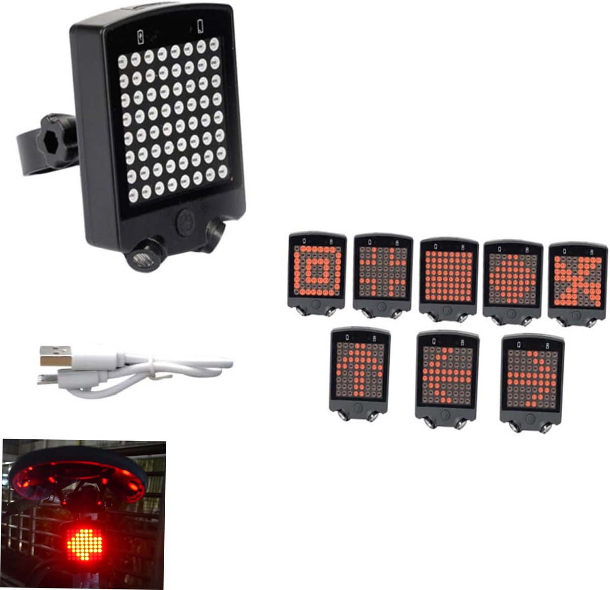 KZQ Fietsachterlicht met richtingaanwijzer en aluminium stuurbeugel - LED indicator knipperlichten voor veilig fietsen - Universele montage voor alle fietsen - Zwart