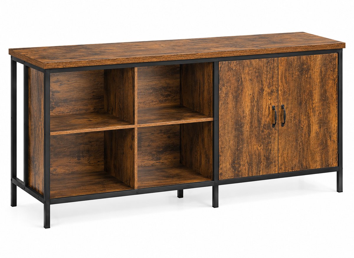 ITRONIQ Keukeneiland Met 2 Deuren en 4 Open Vakken - Keukenkast Met Werkblad 170x60 CM - Dressoir - Industrieel - Vintage Bruin