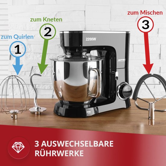 Professionele Keukenmixer met 6.5L Kom en 6 Snelheden - Ideaal voor Brood, Taarten en Meer van Merkloos — afbeelding 3