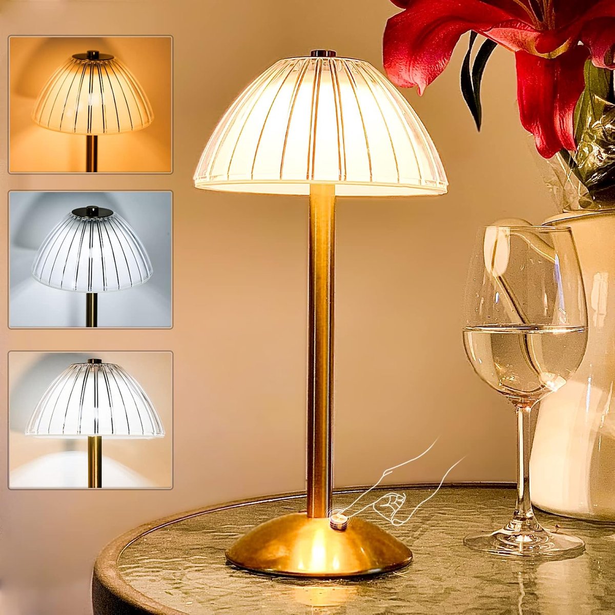 Moderne Oplaadbare Tafellamp - LED-Touch Tafellamp - Draagbare Dimbare Nachtlamp - Paddenstoellamp - 3 Kleurmodi En Traploos Dimbaar