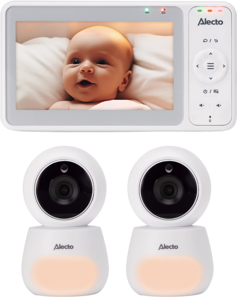 Alecto Babyfoon Bundel - Babyfoon met 2 Camera's en groot 5 inch HD scherm - DVM2050 + DVM2050C - Wit