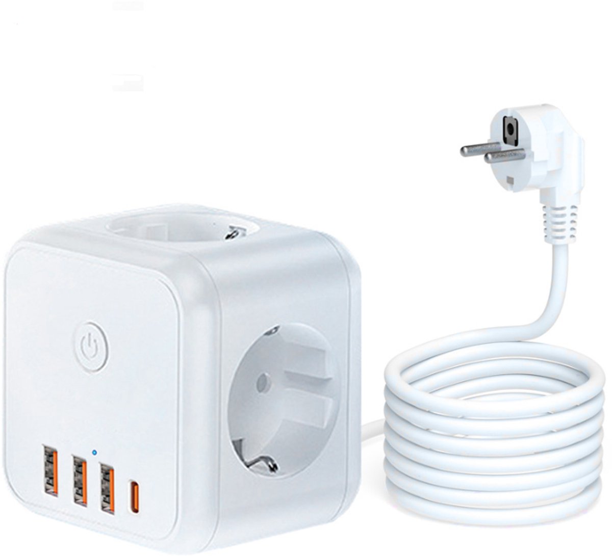7-in-1 kubus-stekkerdoos met USB-C – 3 AC-stopcontacten met schakelaar – overspanningsbeveiliging – stekkerdoos met verlengsnoer – ideaal voor kantoor, thuis.