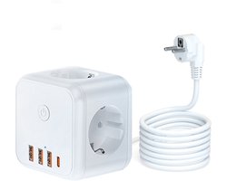 7-in-1 kubus-stekkerdoos met USB-C – 3 AC-stopcontacten met schakelaar – overspanningsbeveiliging – stekkerdoos met verlengsnoer – ideaal voor kantoor, thuis.