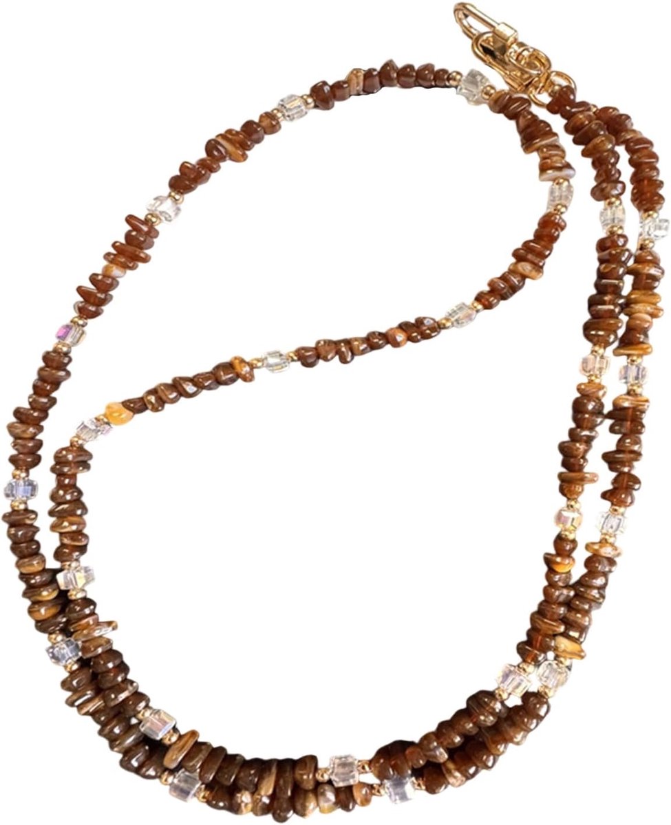 Telefoonkoord met kristallen kralen - Draagbaar telefoonkoord - Past op de meeste telefoonhoesjes - 120 cm - bruine ketting